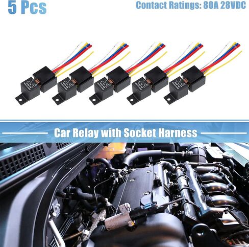 X AUTOHAUX 5 قطعة مرحل السيارة مع مقبس تسخير 5 دبوس 24 فولت 80 أمبير موديل JD2912 80A 28VDC مفاتيح مرحل السيارة in Saudi Arabia