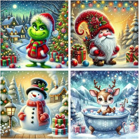 YarnMate 4 Pack Diamond Painting Kits for Adults-Christmas Diamond Art Kits for Adults,5D Diamond Painting,DIY Full Drill Diamond Painting Gem Art and Crafts 14x14inch in Saudi Arabia