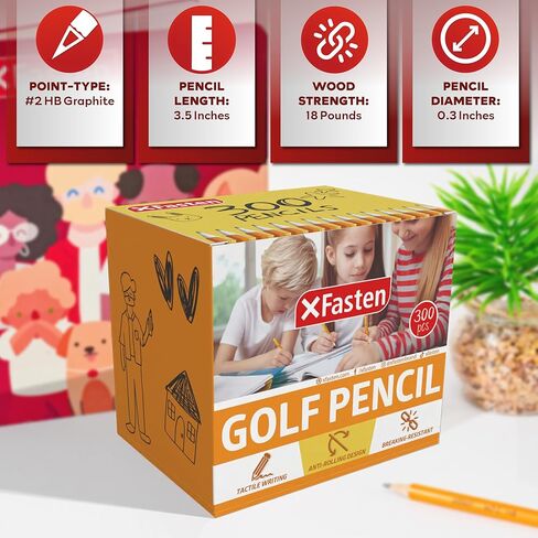 قلم رصاص XFasten Golf بدون ممحاة مجموعة 300 عبوة #2 أقلام رصاص HB للجولف كبيرة الحجم، أقلام رصاص صغيرة سداسية للأطفال، أقلام رصاص قصيرة، نصف أقلام رصاص لألعاب الأطفال المدرسية in Saudi Arabia