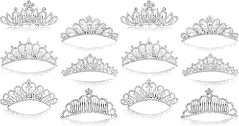 6 قطع من تاج تاج الفتيات، تيجان وتيجان كريستال فضي مع مشط، إكسسوارات شعر أنيقة على شكل أميرة الملكة وحجر الراين لحفلات أعياد الميلاد، والحفلات الراقصة، والهدايا in Kuwait