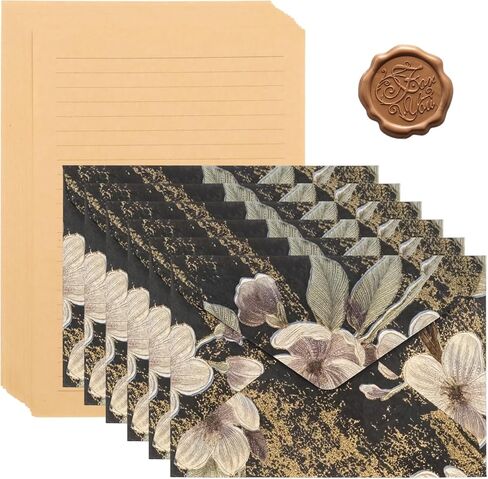 20 Letter Writing Paper and 6 Flower Envelopes Set with 6 Wax Seal Sticker for Wedding, Invitations, Graduation (4 x 6 Inch, Pink) in Saudi Arabia