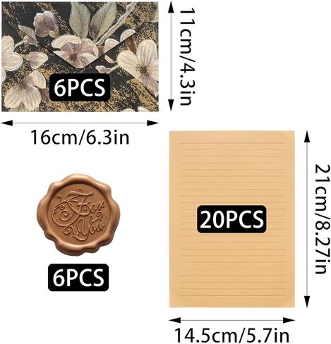 20 Letter Writing Paper and 6 Flower Envelopes Set with 6 Wax Seal Sticker for Wedding, Invitations, Graduation (4 x 6 Inch, Pink) in Saudi Arabia