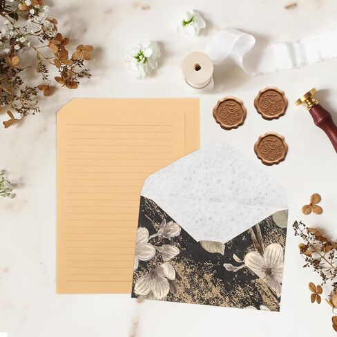 20 Letter Writing Paper and 6 Flower Envelopes Set with 6 Wax Seal Sticker for Wedding, Invitations, Graduation (4 x 6 Inch, Pink) in Saudi Arabia