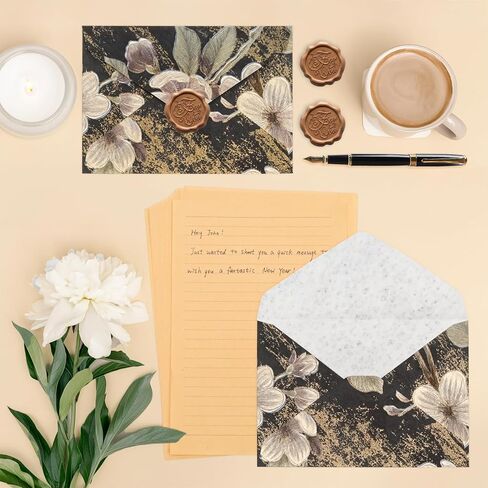 20 Letter Writing Paper and 6 Flower Envelopes Set with 6 Wax Seal Sticker for Wedding, Invitations, Graduation (4 x 6 Inch, Pink) in Saudi Arabia