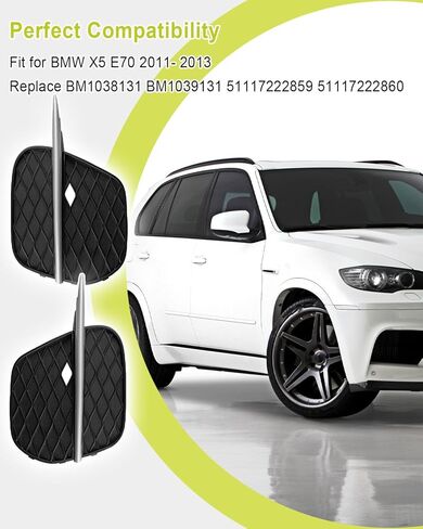Front Bumper Grille Grill Trim Fog Light Cover Fit for BMW X5 E70 2011-2013 Replace BM1038131 BM1039131 51117222859 51117222860, Driver & Passenger Side Black in Saudi Arabia