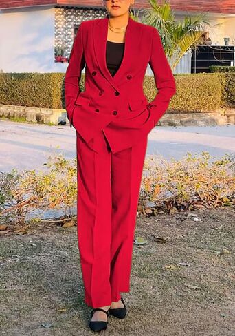 طقم سراويل وبنطلونات عصرية للسيدات من Tcremisa مكون من قطعتين من ملابس العمل كاجوال مزدوجة الصدر وسروال in Kuwait