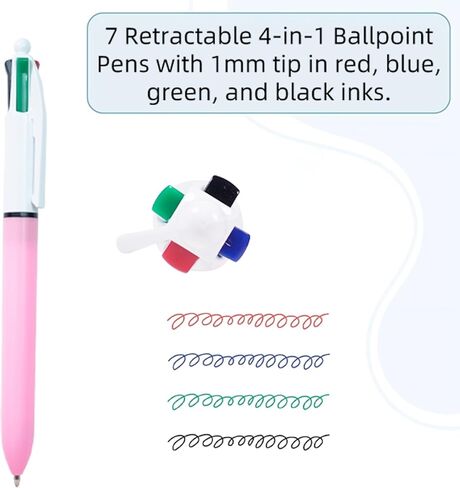 Multicolor Pens, Ballpoint Multicolor Pen in One, 4-in-1 Colored Pen, 1.0mm 4 Color Pens, Smooth Writing Colored Ink Pen, for Office School Supplies Students Gift, 7 Pack in Saudi Arabia