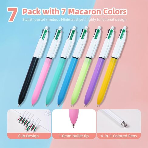 Multicolor Pens, Ballpoint Multicolor Pen in One, 4-in-1 Colored Pen, 1.0mm 4 Color Pens, Smooth Writing Colored Ink Pen, for Office School Supplies Students Gift, 7 Pack in Saudi Arabia