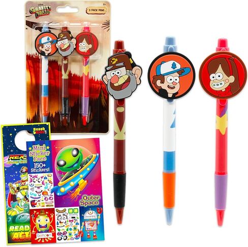 Gravity Falls Pens for Kids - 3 Pc Ballpoint Pens Gift Bundle Office Supplies Featuring Dipper, Mabel, Grunkle Stan Plus Stickers, Door Hanger | Gravity Falls School Supplies Set in Saudi Arabia