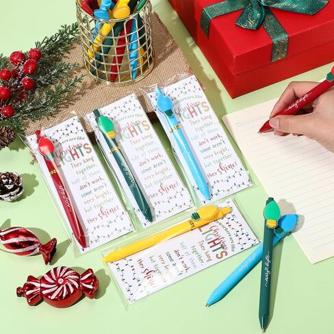 24 Sets Glowing in The Dark Christmas Pen Coworker Appreciation Gift Bulk Luminous Light Bulb Christmas Office Gift Novelty Black Ink Pen with Themed Card Tie Bag for Teacher Staff Nurse in Saudi Arabia