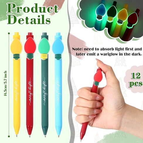 24 Sets Glowing in The Dark Christmas Pen Coworker Appreciation Gift Bulk Luminous Light Bulb Christmas Office Gift Novelty Black Ink Pen with Themed Card Tie Bag for Teacher Staff Nurse in Saudi Arabia