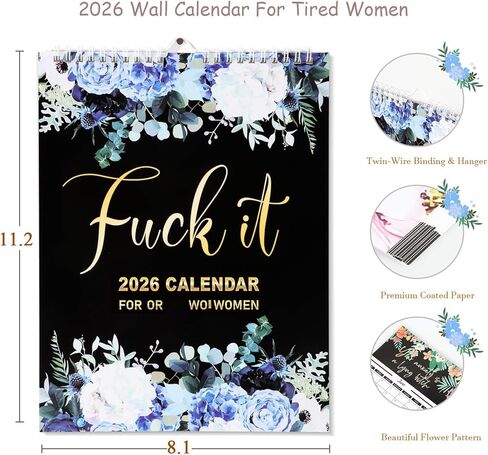 تقويم حائط Fankexi 2026، تقويم 2026 Fu-ck It للنساء المتعبة، يمكن تعليقه بسهولة، تقويم مكتب منزلي مضحك - هدية تقويم شهرية مضحكة للنساء (تقويم الحائط) in Kuwait