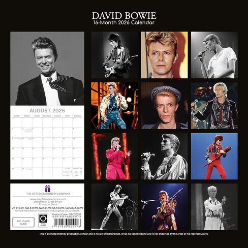 2026 Square Wall Calendar - D‎‎avid Ƀ‎‎owi‎‎e 12 x 12 Inch Monthly View, 16-Month, Icons Theme, Includes 180 Reminder Stickers in Saudi Arabia