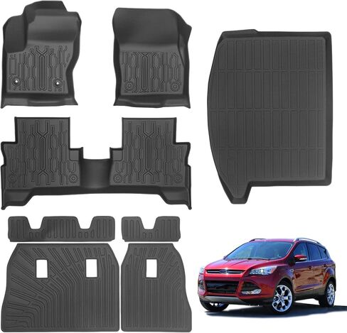 سجادات أرضية السيارة وبطانة البضائع مخصصة لسيارة Ford Escape 2020-2026 غاز فقط (غير مناسب هجين) TPE حماية من جميع الأحوال الجوية وبطانة أرضية مقاومة للماء مجموعة كاملة من سجادة صندوق السيارة مع مسند الظهر وملحقات حماية السيارات in Kuwait