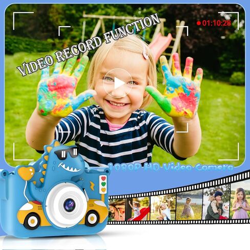 Kids Digital Camera, 1080P HD Video Camera for Toddlers with 32GB SD Card, Dinosaur Protective Case, Card Reader, Fun Selfie Toy Camera for Ages 3-12, Christmas/Birthday Gift for Boys & Girls (Blue1) in Saudi Arabia