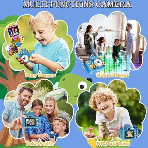 Kids Digital Camera, 1080P HD Video Camera for Toddlers with 32GB SD Card, Dinosaur Protective Case, Card Reader, Fun Selfie Toy Camera for Ages 3-12, Christmas/Birthday Gift for Boys & Girls (Blue1) in Saudi Arabia