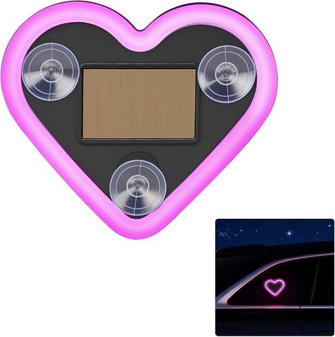 JOYTUTUS Car LED Ambient Light Solar Powered Heart Neon Light Car Led Lights Interior for Outdoor/Interior Car/Room Pink in Saudi Arabia