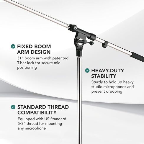 K&M König & Meyer 21020.500.55 Tripod Microphone Stand with Fixed Length Boom Arm | Professional Grade for All Musicians | Heavy Duty Folding Leg Base | German Made Black in Saudi Arabia