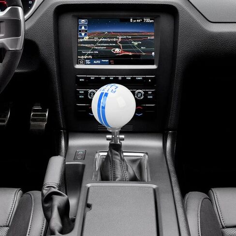 AMAKO 6 سرعات مقبض ناقل الحركة لسباقات السيارات، مقبض تحول كروي دائري طراز Shelby GT500 مع 3 محولات للمركبة اليدوية، متوافق مع Ford Mustang 1967-2018 (أبيض أزرق) in Kuwait
