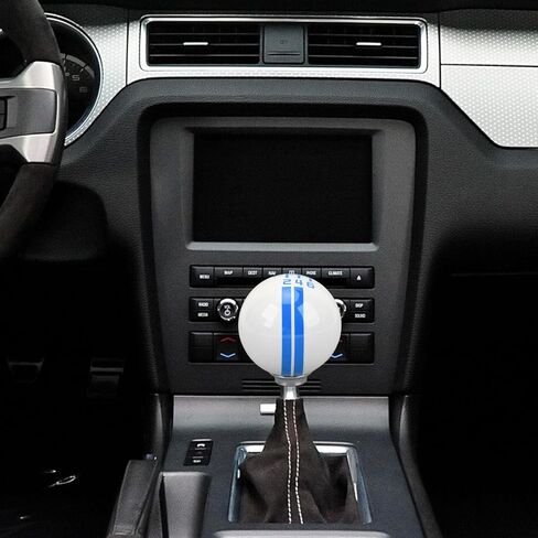 AMAKO 6 سرعات مقبض ناقل الحركة لسباقات السيارات، مقبض تحول كروي دائري طراز Shelby GT500 مع 3 محولات للمركبة اليدوية، متوافق مع Ford Mustang 1967-2018 (أبيض أزرق) in Kuwait