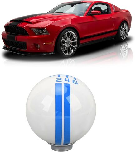 AMAKO 6 سرعات مقبض ناقل الحركة لسباقات السيارات، مقبض تحول كروي دائري طراز Shelby GT500 مع 3 محولات للمركبة اليدوية، متوافق مع Ford Mustang 1967-2018 (أبيض أزرق) in Kuwait