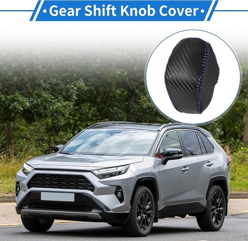 المضادة للانزلاق والعتاد التحول المقبض غطاء سيارة عصا التحول مقبض حامي لتويوتا RAV4 2019-2024 ألياف الكربون نمط أسود أسود أزرق ستوكات الجلود in Saudi Arabia
