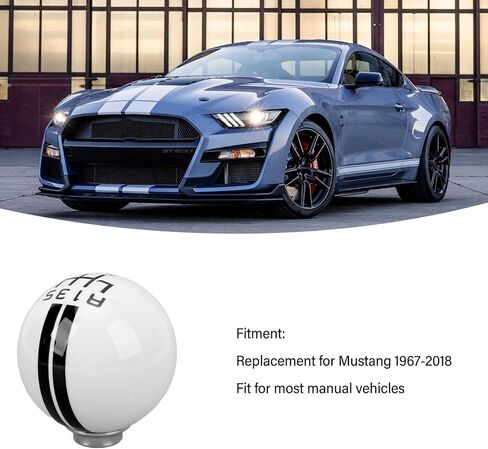 AMAKO 6 سرعات مقبض ناقل الحركة لسباقات السيارات، مقبض تحول كروي دائري طراز Shelby GT500 مع 3 محولات للمركبة اليدوية، متوافق مع Ford Mustang 1967-2018 (أبيض أزرق) in Kuwait
