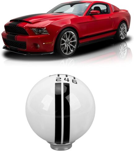 AMAKO 6 سرعات مقبض ناقل الحركة لسباقات السيارات، مقبض تحول كروي دائري طراز Shelby GT500 مع 3 محولات للمركبة اليدوية، متوافق مع Ford Mustang 1967-2018 (أبيض أزرق) in Kuwait