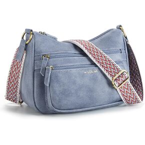 Missnine Crossbody Bags for Women Leather Purses Trendy Multi Pocket Shoulder Handbags with Adjustable Guitar Strap