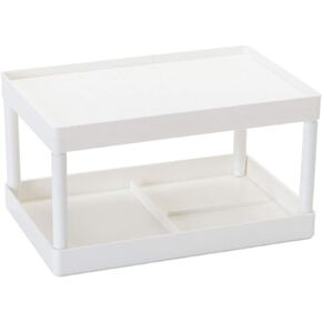 Hemoton Desktop Storage Rack Organizer Double-Layer Cosmetic Stationery Storage Holder Table Sundries Display Shelf for Kitchen Bathroom Office Dorm White