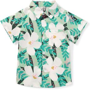 Boys Floral Hawaiian Shirt Button Down Short Sleeve Beach Vacation Tropical Summer Clothes