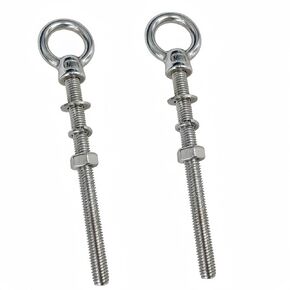 2-Pack M10x120mm 316 Stainless Steel Eye Bolt,Shoulder Eye Bolts 3/8"X 5" with Nuts and Open Spring Washer and Flat Washer,Thread Lifting Ring Heavy Duty Eyebolt for Wire Rope and Rigging Hardware
