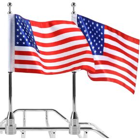 2x Motorcycle Flagpole Mount and American Flag - 6" x 9" Premium Double-Sided USA Flag - Stainless 14" Flag Pole Fixed Mount for 1/2" Tubular Luggage Racks For Harley Davidson Goldwing Etc