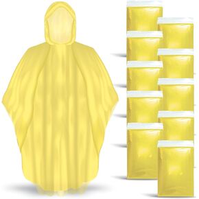 معاطف مطر صفراء للاستعمال مرة واحدة مع غطاء رأس للبالغين من Better Office Products (مقياس أكثر سمكًا)، معاطف طوارئ، خفيفة الوزن