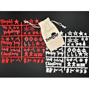 Christmas Letter Set for Changeable Felt Letter Boards, 3/4" Characters (Includes Christmas Symbols, Full Holiday Words) & Burlap Storage Bag (Red/White (Christmas))