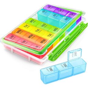 AUVON Weekly Pill Organizer 3 Times a Day with Moisture-Proof Design, Large Pill Box 7 Day Easy to Use, Portable Pill Case for Travel with Double Protection, Pill Containers for Vitamins, Medications