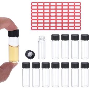 PATIKIL 10ml Clear Glass Vials, 25 Pack Sample Vials with Screw Cap Reagent Media Bottle with Labels Leak-Proof Liquid Sample Glass Vial for Lab Laboratory