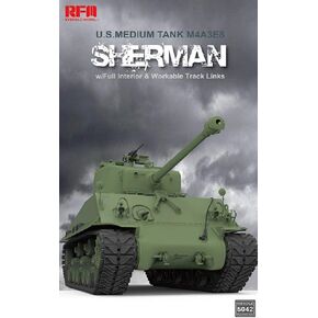 Raifield Model RFM5042 1/35 US Army M4A3 76W HVSS Sherman Medium Tank w/Movable Crawler & Full Interior Plastic Model
