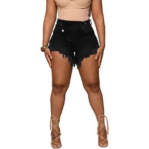 Aomice Women's Crossover High Waisted Denim Shorts Ripped Raw Hem Jean Shorts