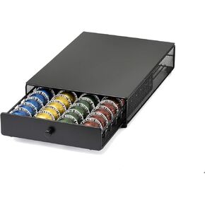 Nifty Vertuoline Rolling Coffee Pod Drawer – Satin Black Finish, 40 Pod Capsule Holder, Compact Under Coffee Pot Storage, Office or Home Kitchen Counter Organizer