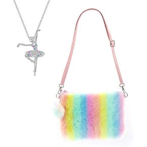 حقيبة يد Suerico للفتيات منفوشة حول الجسم من القطيفة بألوان قوس قزح للأطفال in Kuwait