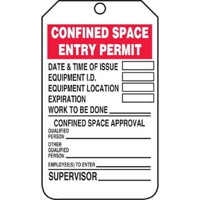 Accuform TCS323CTM PF-Cardstock Confined Space Tag, Legend "Confined Space Entry Permit", 5.75" Length x 3.25" Width x 0.010" Thickness, Red/Black on White (Pack of 5)
