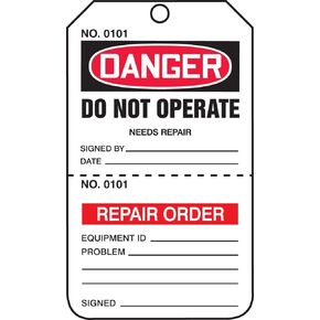 Accuform TPP205CTP PF-Cardstock Repair Tag, Legend "Danger Do Not Operate Needs Repair", 5.75" Length x 3.25" Width x 0.010" Thickness, Red/Black on White (Pack of 25)