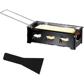 Cheese Raclette Set, Portable Candlelight Raclette Pan Foldable Non-Stick Rotaster Baking Tray Stove Set with Spatula Home Kitchen Grilling Tool