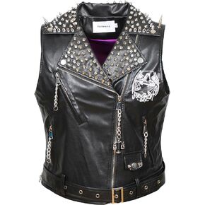 Fashion SX Men's punk rock rivet leather jacket club motorcycle bicycle slim fit printed leather vest