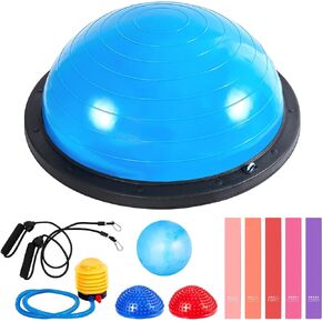 Half Ball Trainer Half Yoga Ball with Resistant Band Foot Pump Set, Half Exercise Ball with Fitness Elastic Belt Hedgehog Balance Pods for Core Stability Full Body Workout Home Gym Office