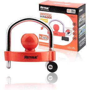 RETRUE Universal Coupler Lock Trailer Locks Ball Hitch Trailer Hitch Lock Adjustable Security Heavy-Duty Steel fits 1-7/8 Inch, 2 Inch, 2-5/16 Inch Couplers, red,with 360° Rotating Lock Head