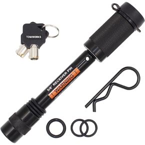 TowWorks 79630 Keyed Alike 5/8" Trailer Hitch Lock with Extra Long 3-1/4" Span, Double Safety Tow Hitch Receiver Locking Pin for Class III IV Hitches with 2" and 2.5" Receivers