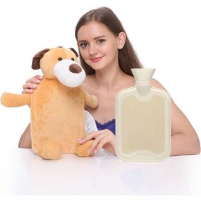 Peterpan 2 Liter Large Rubber Hot Water Bottle with Animal Cover, Bring a Little Comfort to Your Family This Winter with a Puppy Hot Water Bottle, 65 Fl Oz Capacity, Brown