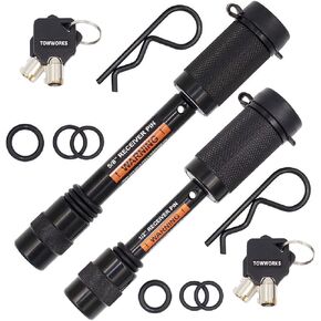 TowWorks 79682 Keyed Alike Black Trailer Hitch Lock Set, 5/8-Inch and 1/2-Inch Pin Diameter, Fits Class I/II/III/IV Hitches